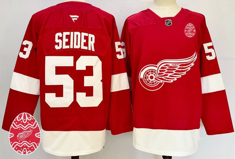 Men Detroit Red Wings 53 Seider Red Fanatics 2025 NHL Jersey style 2